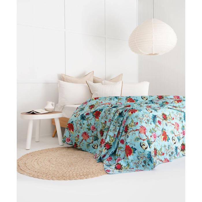 Kantha Quilt Indian Quilt Block Print Quilt Bedspread Bohemian Boho Cotton Throw Quilt Handmade Blanket Doona King Size KQ65