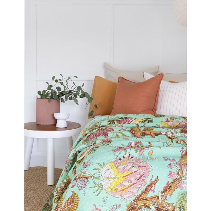 Kantha Quilt Indian Quilt Block Print Quilt Bedspread Bohemian Boho Cotton Throw Quilt Handmade Blanket Doona King Size KQ66