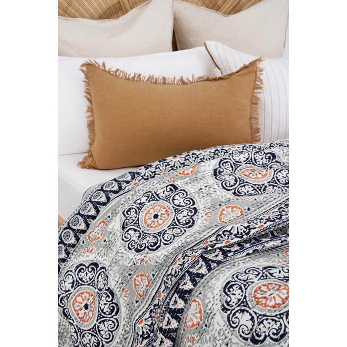 Kantha Quilt Indian Quilt Block Print Quilt Bedspread Bohemian Boho Cotton Throw Quilt Handmade Blanket Doona King Size KQ69
