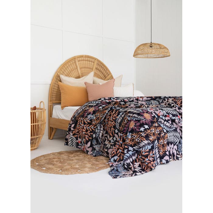 Kantha Quilt Indian Quilt Block Print Quilt Bedspread Bohemian Boho Cotton Throw Quilt Handmade Blanket Doona King Size KQ70