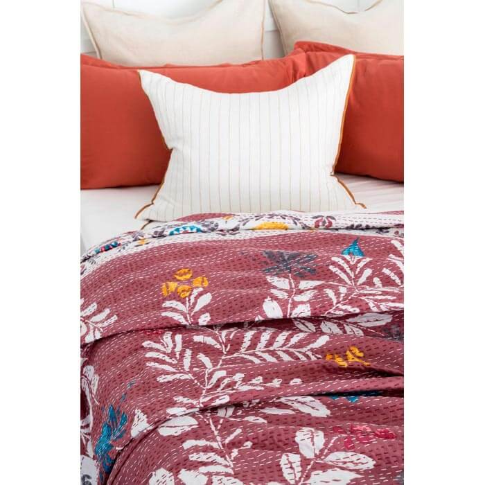 Kantha Quilt Indian Quilt Block Print Quilt Bedspread Bohemian Boho Cotton Throw Quilt Handmade Blanket Doona King Size KQ72