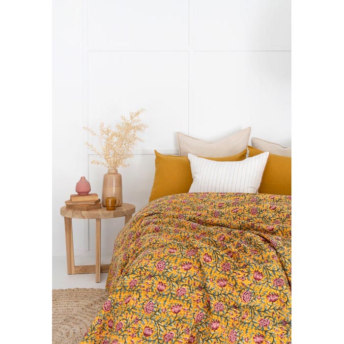 Kantha Quilt Indian Quilt Block Print Quilt Bedspread Bohemian Boho Cotton Throw Quilt Handmade Blanket Doona King Size KQ73