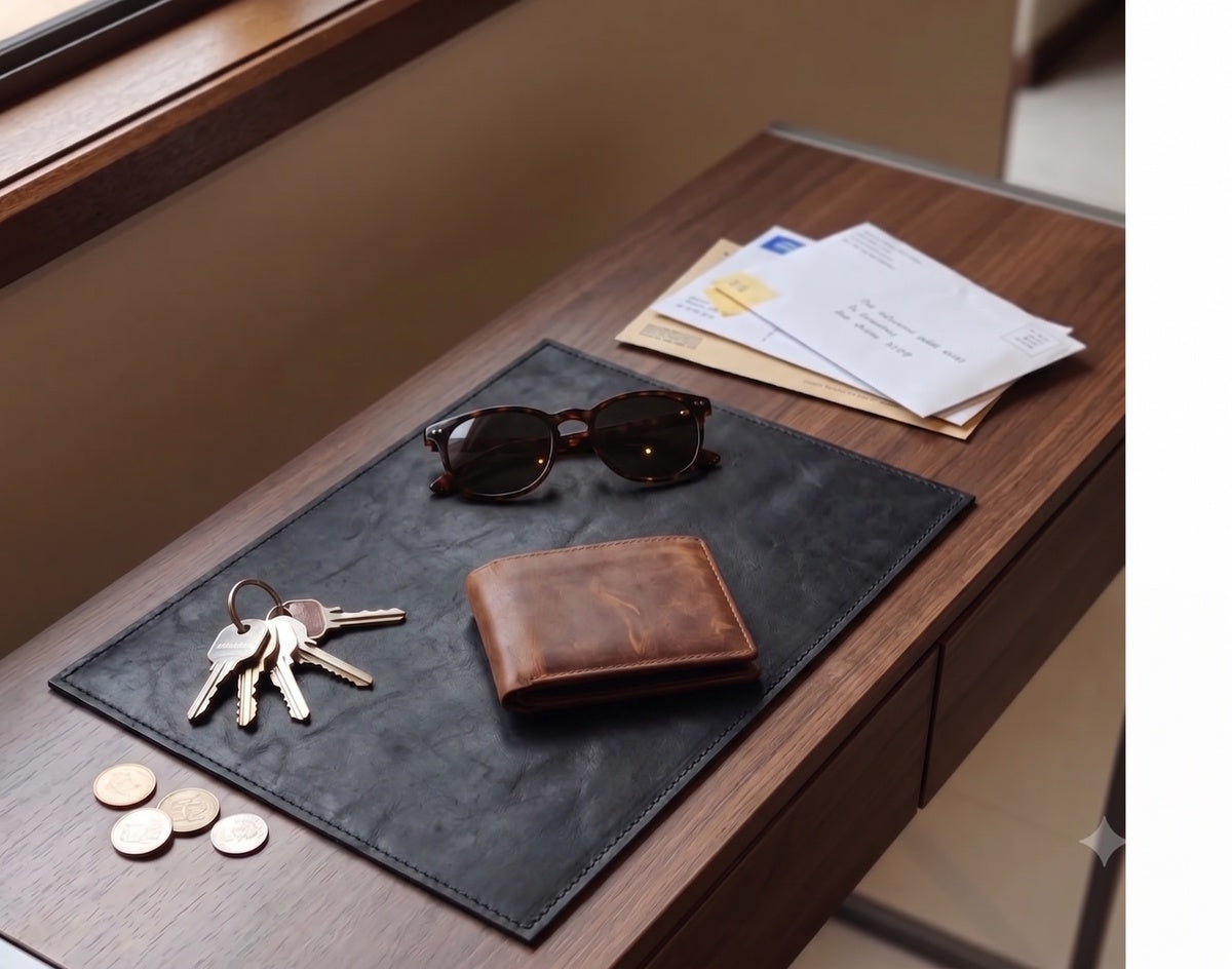 Placemat Black Leather Desk Mat | Multi-Purpose Table Protector
