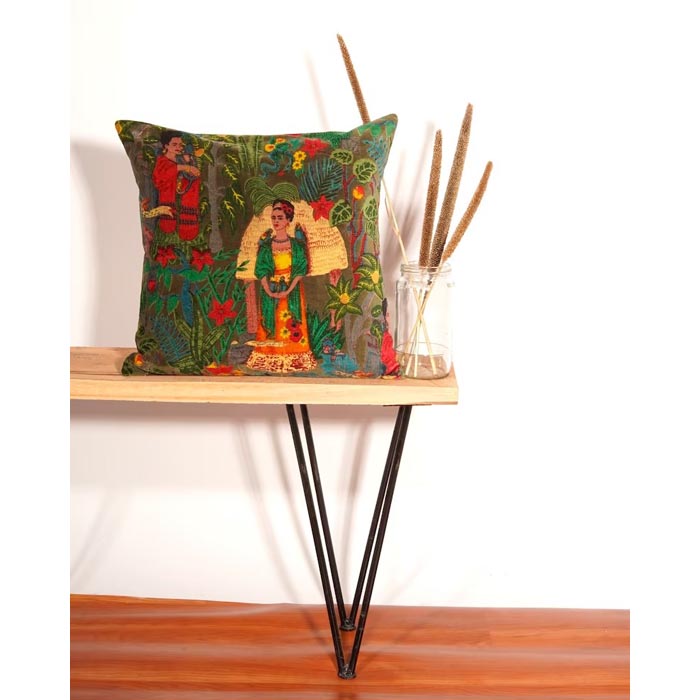 Linen Connections Frida Kahlo Velvet Cushion Cover Frida’s Garden Cushion Handmade Mexico Muertes Decorative Cushion 100% cotton velvet CC192