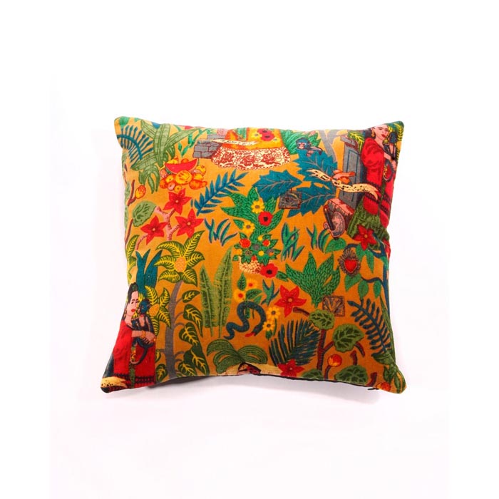 Linen Connections Frida Kahlo Velvet Cushion Cover Frida’s Garden Cushion Handmade Mexico Muertes Decorative Cushion 100% cotton velvet CC193