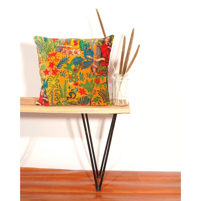 Linen Connections Frida Kahlo Velvet Cushion Cover Frida’s Garden Cushion Handmade Mexico Muertes Decorative Cushion 100% cotton velvet CC193