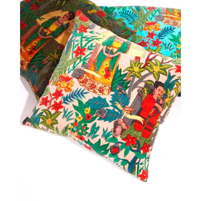 Linen Connections Frida Kahlo Velvet Cushion Cover Frida’s Garden Cushion Handmade Mexico Muertes Decorative Cushion 100% cotton velvet CC195