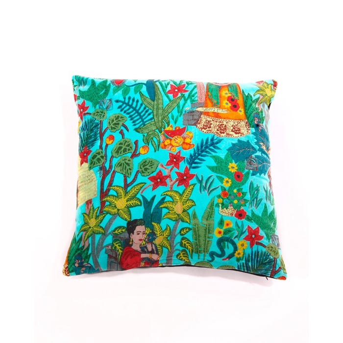 Linen Connections Frida Kahlo Velvet Cushion Cover Frida’s Garden Cushion Handmade Mexico Muertes Decorative Cushion 100% cotton velvet CC196