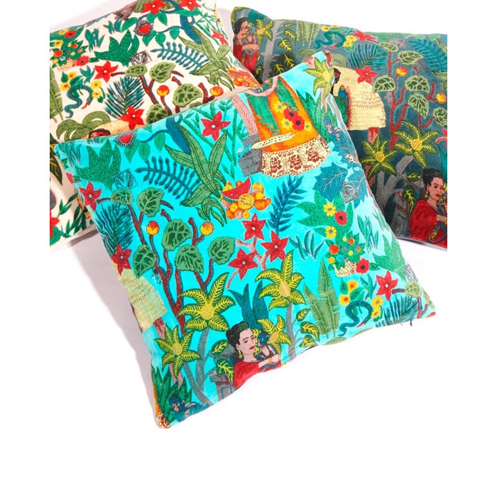 Linen Connections Frida Kahlo Velvet Cushion Cover Frida’s Garden Cushion Handmade Mexico Muertes Decorative Cushion 100% cotton velvet CC196