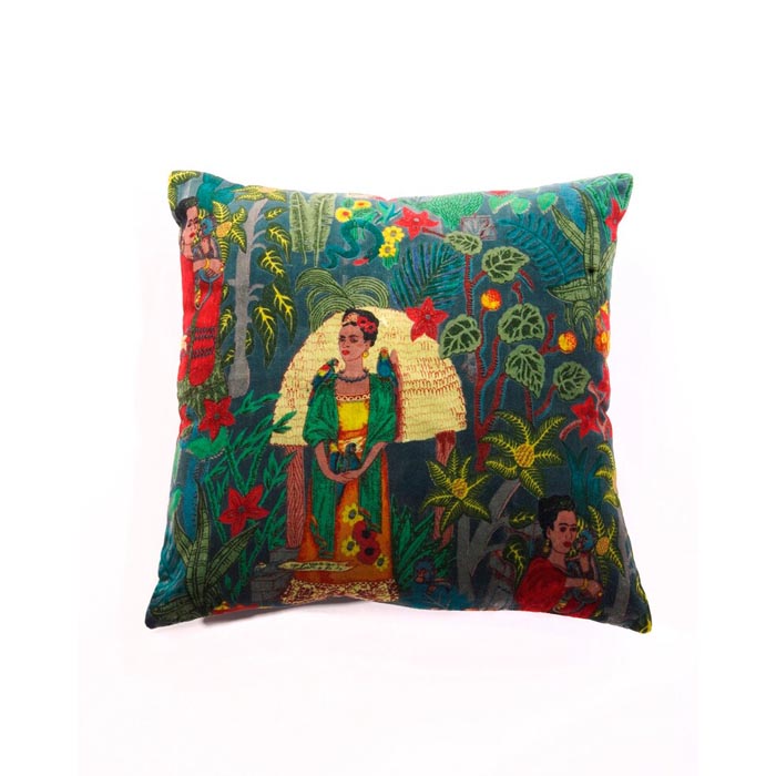 Linen Connections Frida Kahlo Velvet Cushion Cover Frida’s Garden Cushion Handmade Mexico Muertes Decorative Cushion 100% cotton velvet CC197