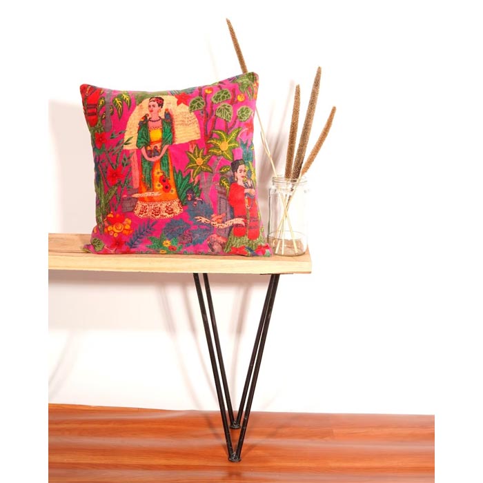 Linen Connections Frida Kahlo Velvet Cushion Cover Frida’s Garden Cushion Handmade Mexico Muertes Decorative Cushion 100% cotton velvet CC198