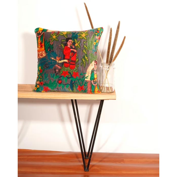Linen Connections Frida Kahlo Velvet Cushion Cover Frida’s Garden Cushion Handmade Mexico Muertes Decorative Cushion 100% cotton velvet CC199