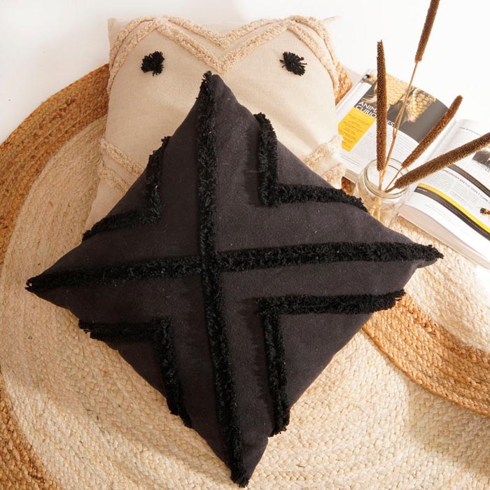 Linen Connections Tassel Hand Tufted Cushion Cover Moroccan Boho 'Shaggy' Beni Ourain Style Cushion Cover   Berber Style Cushion Cover CC173