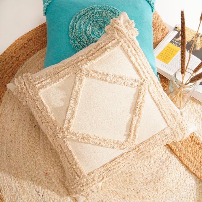 Linen Connections Tassel Hand Tufted Cushion Cover Moroccan Boho 'Shaggy' Beni Ourain Style Cushion Cover   Berber Style Cushion Cover CC179
