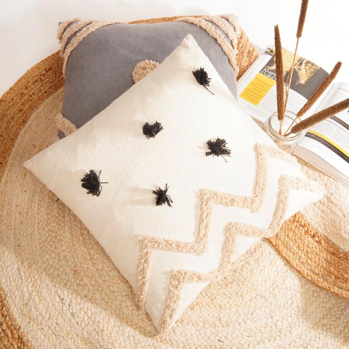 Linen Connections Tassel Hand Tufted Cushion Cover Moroccan Boho 'Shaggy' Beni Ourain Style Cushion Cover   Berber Style Cushion Cover CC180