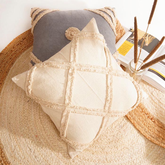Linen Connections Tassel Hand Tufted Cushion Cover Moroccan Boho 'Shaggy' Beni Ourain Style Cushion Cover   Berber Style Cushion Cover CC183