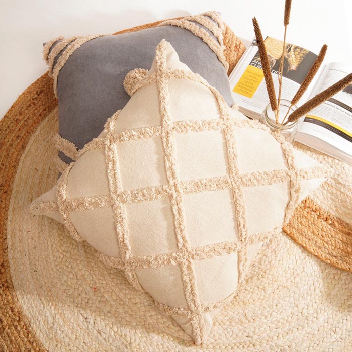 Linen Connections Tassel Hand Tufted Cushion Cover Moroccan Boho 'Shaggy' Beni Ourain Style Cushion Cover   Berber Style Cushion Cover CC186