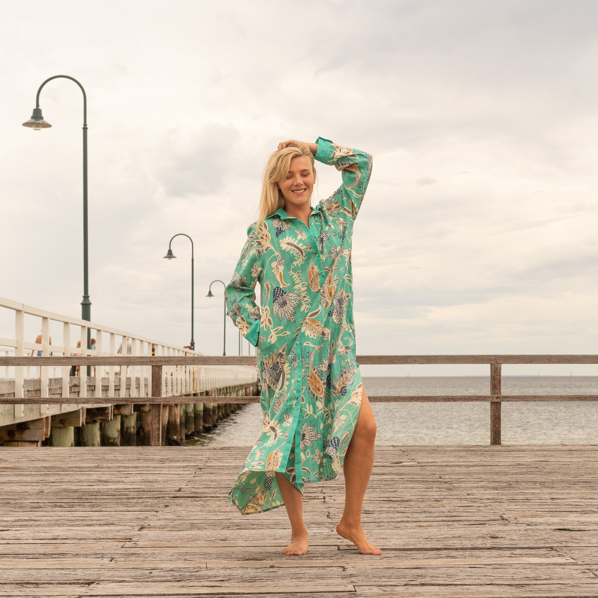 Emerald tropical maxi dress for resort holiday and summer wear