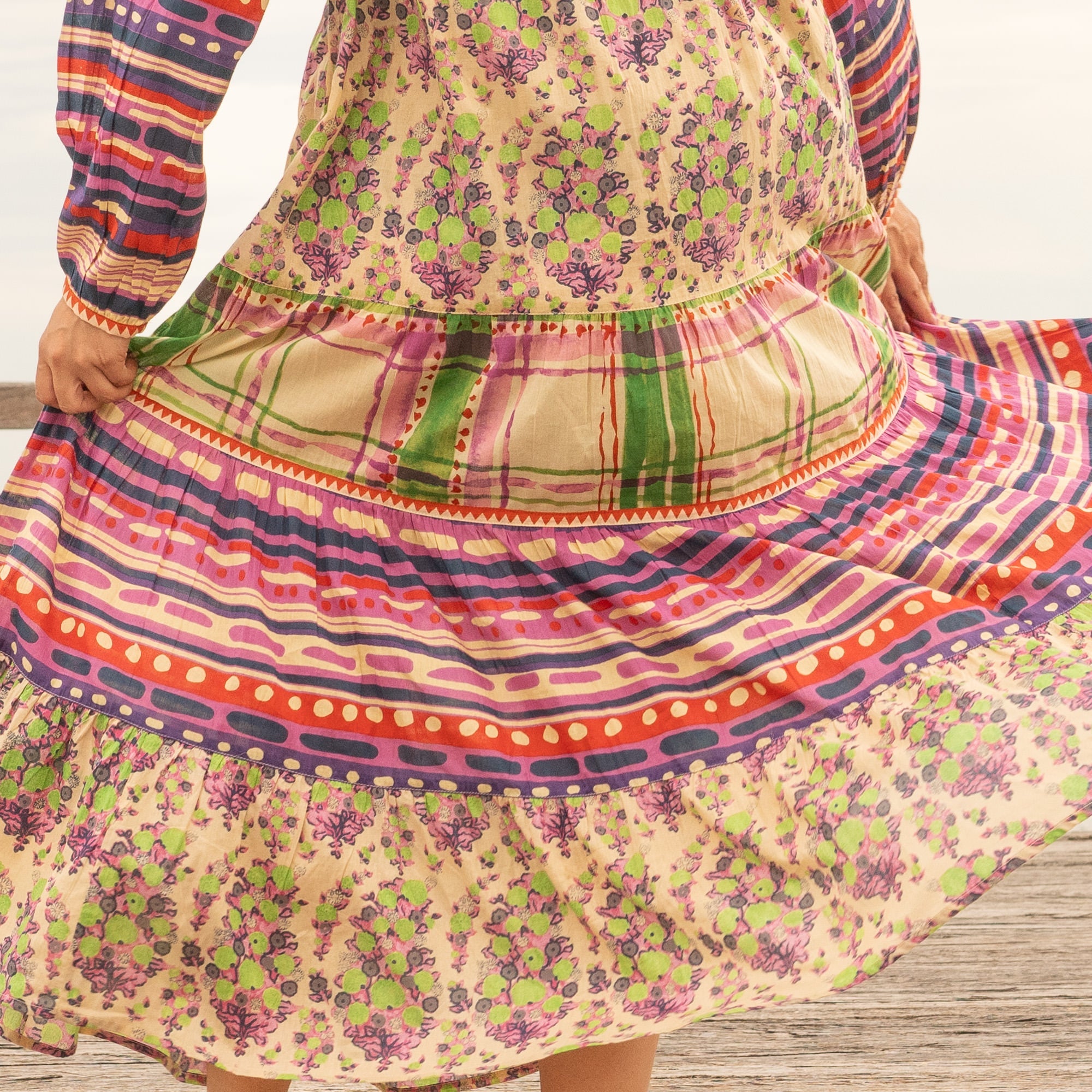 Women’s boho floral maxi dress with colourful handcrafted patchwork design
