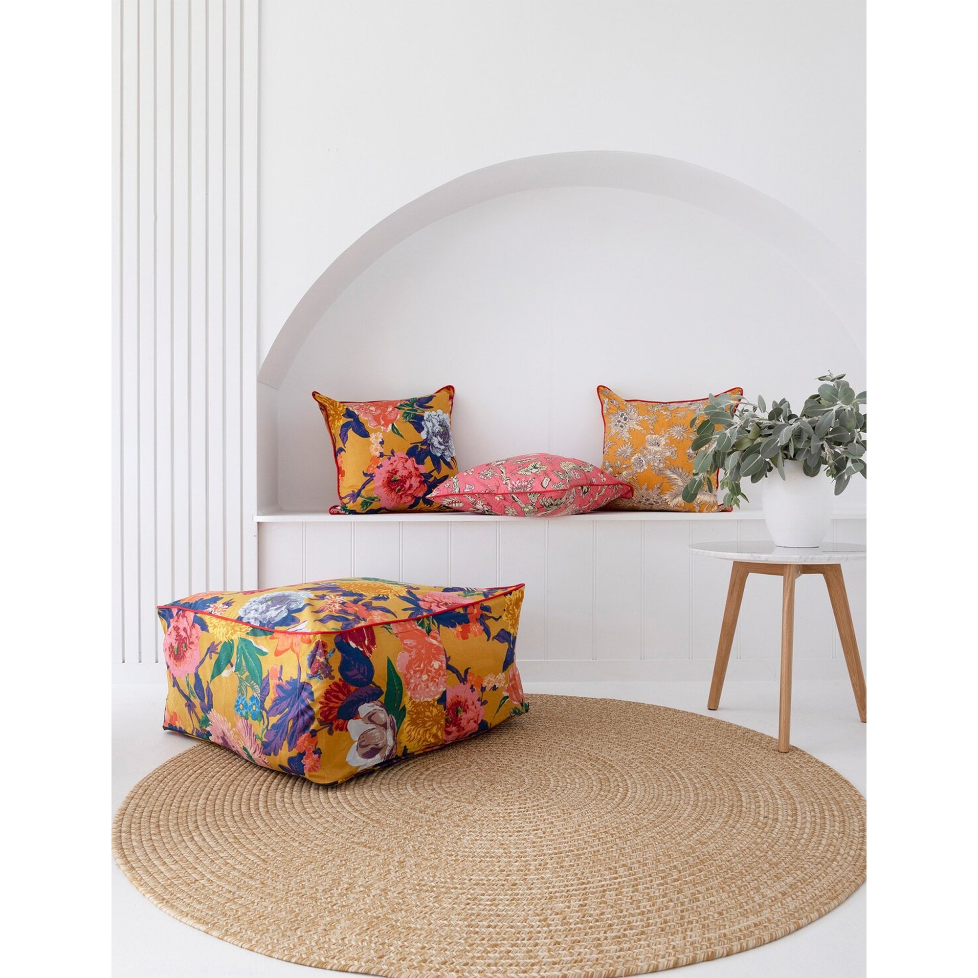 Frida Ottoman Cover Beanbag, Jungle Plants Mexican Painter Art Garden Country Mexico Muertes Ottoman - Mustard Anthro