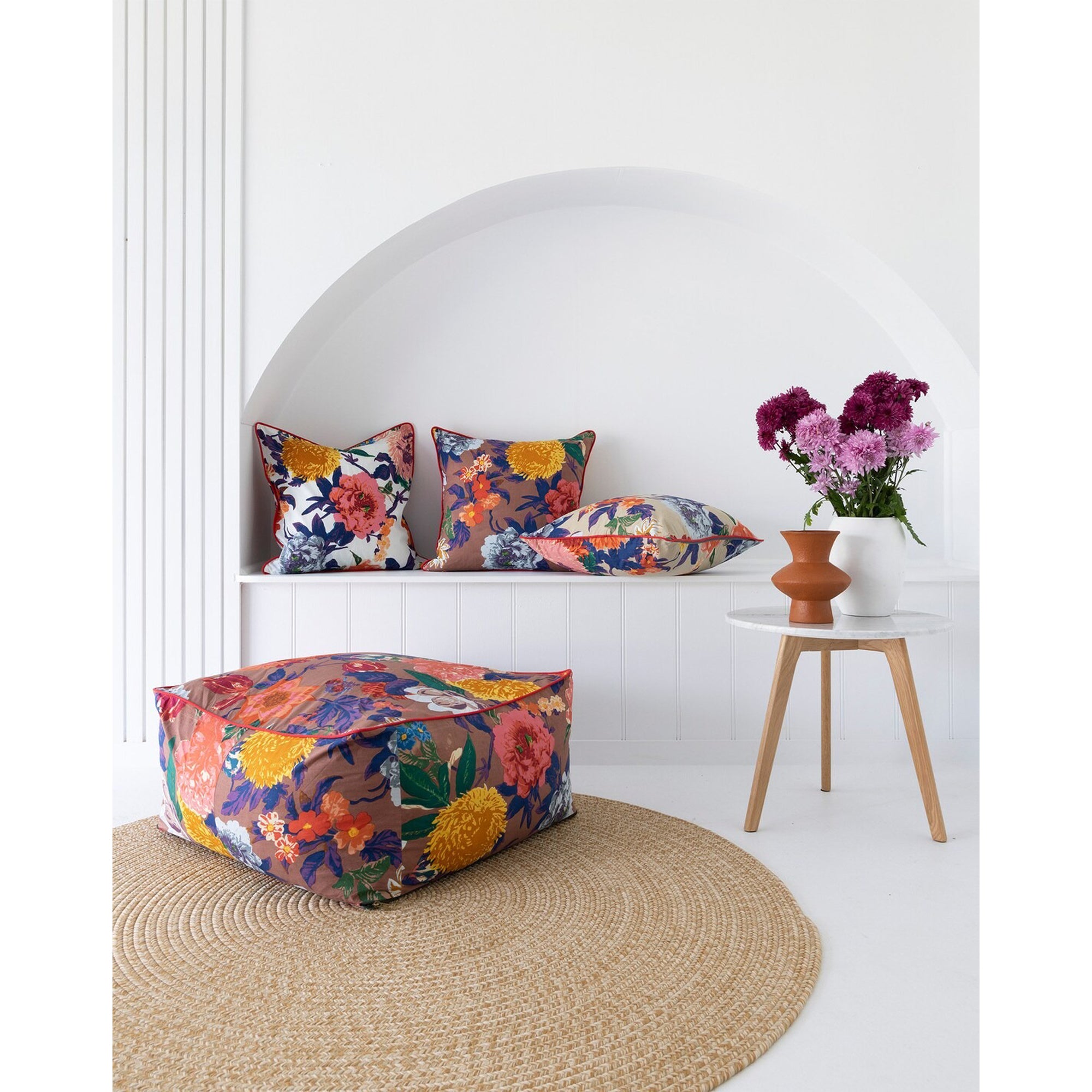 Frida Ottoman Cover Beanbag, Jungle Plants Mexican Painter Art Garden Country Mexico Muertes Ottoman - Brown Anthro