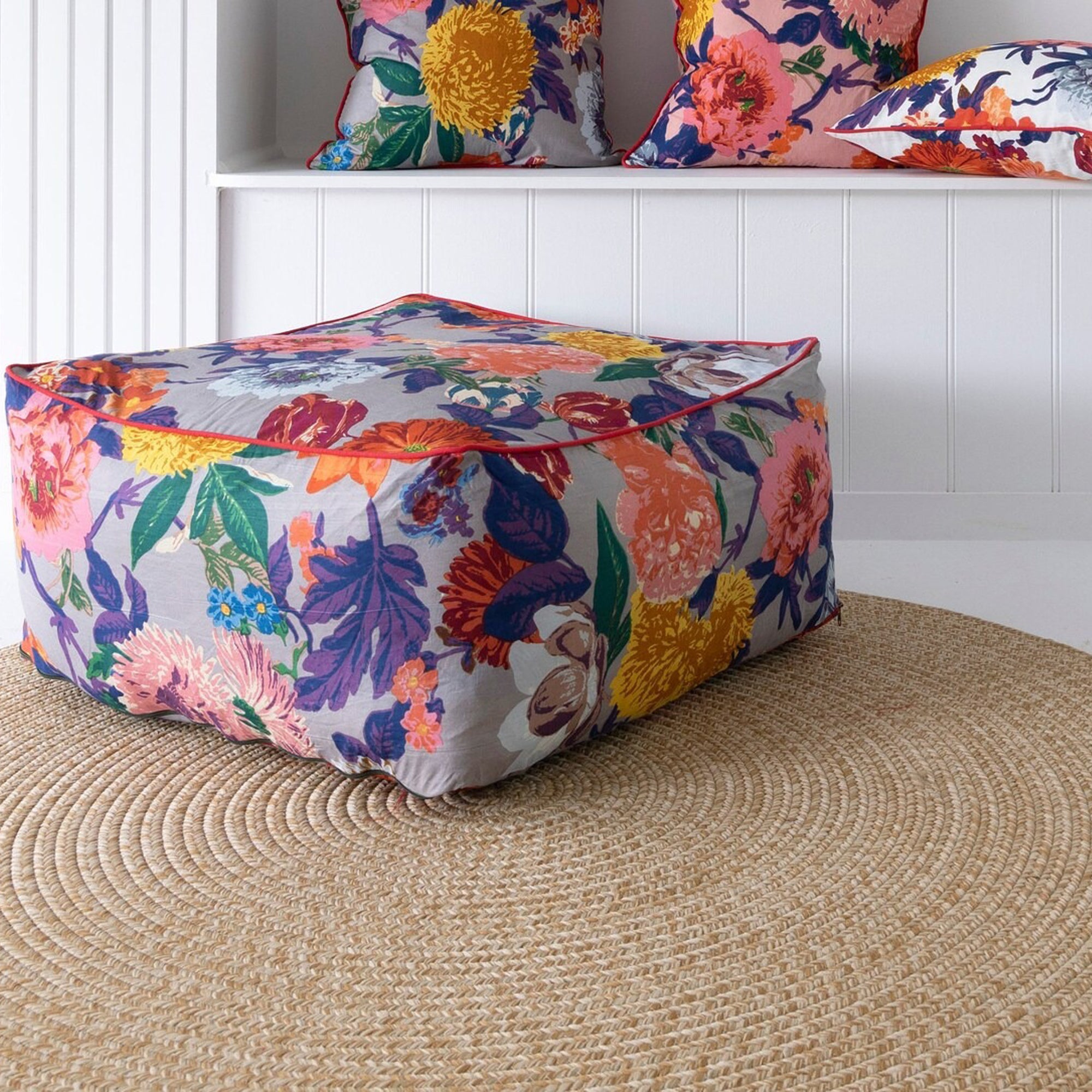 Frida Ottoman Cover Beanbag, Jungle Plants Mexican Painter Art Garden Country Mexico Muertes Ottoman - Purple Anthro
