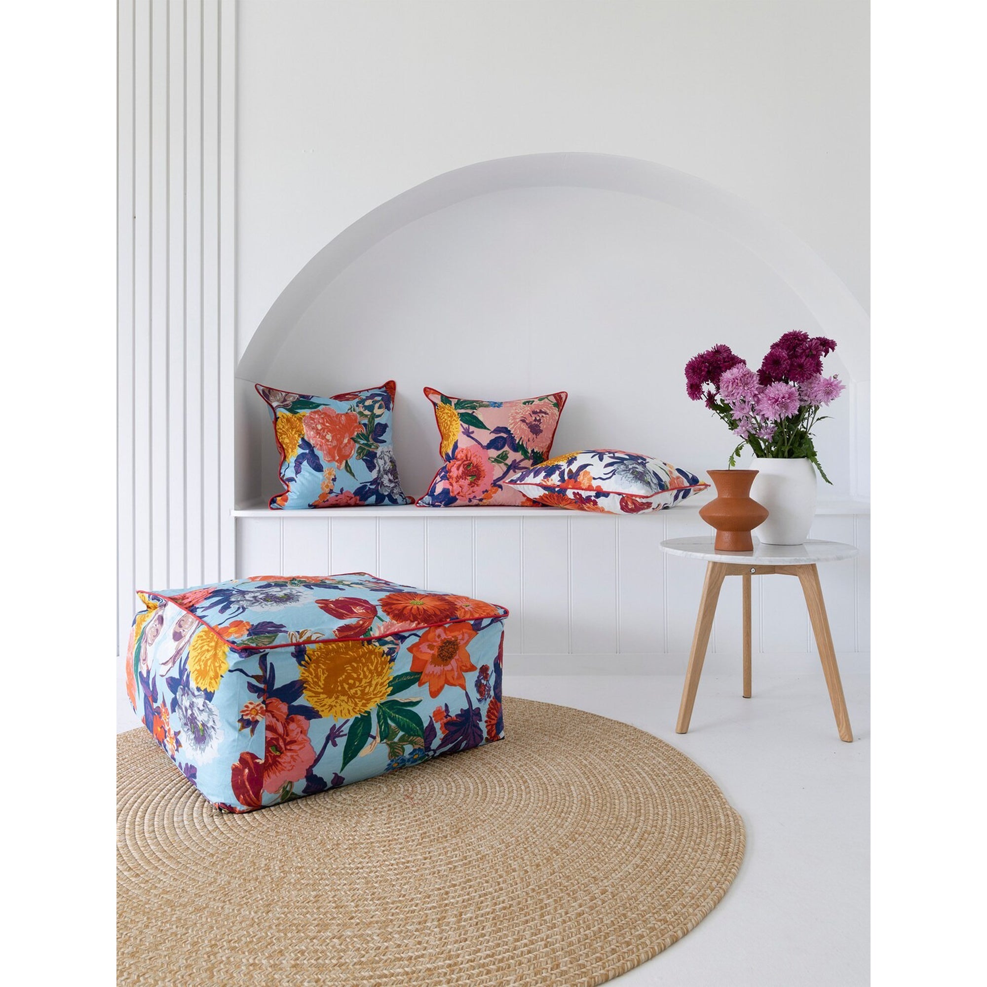 Frida Ottoman Cover Beanbag, Jungle Plants Mexican Painter Art Garden Country Mexico Muertes Ottoman -Turquoise Anthro
