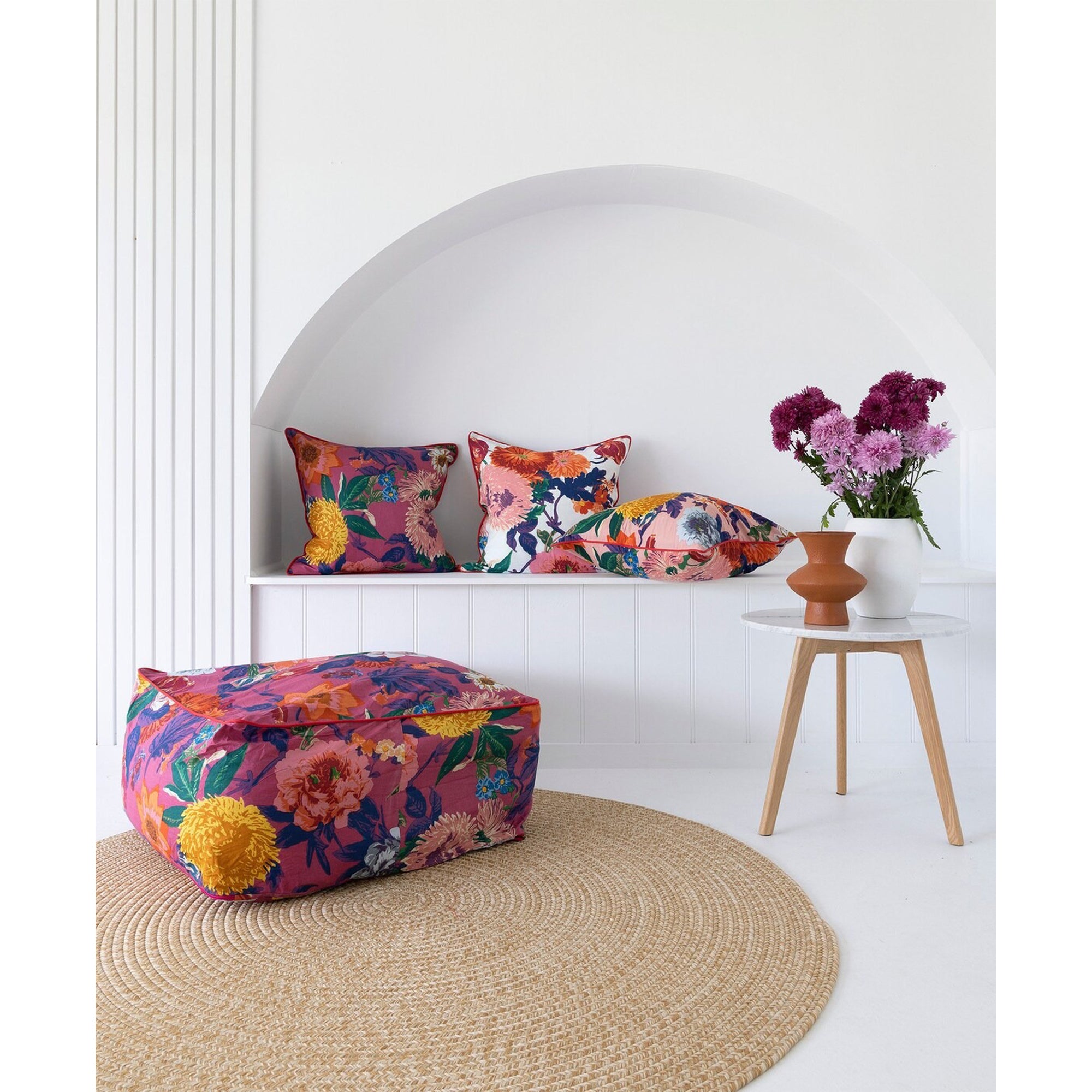 Frida Ottoman Cover Beanbag, Jungle Plants Mexican Painter Art Garden Country Mexico Muertes Ottoman -Pink Anthro
