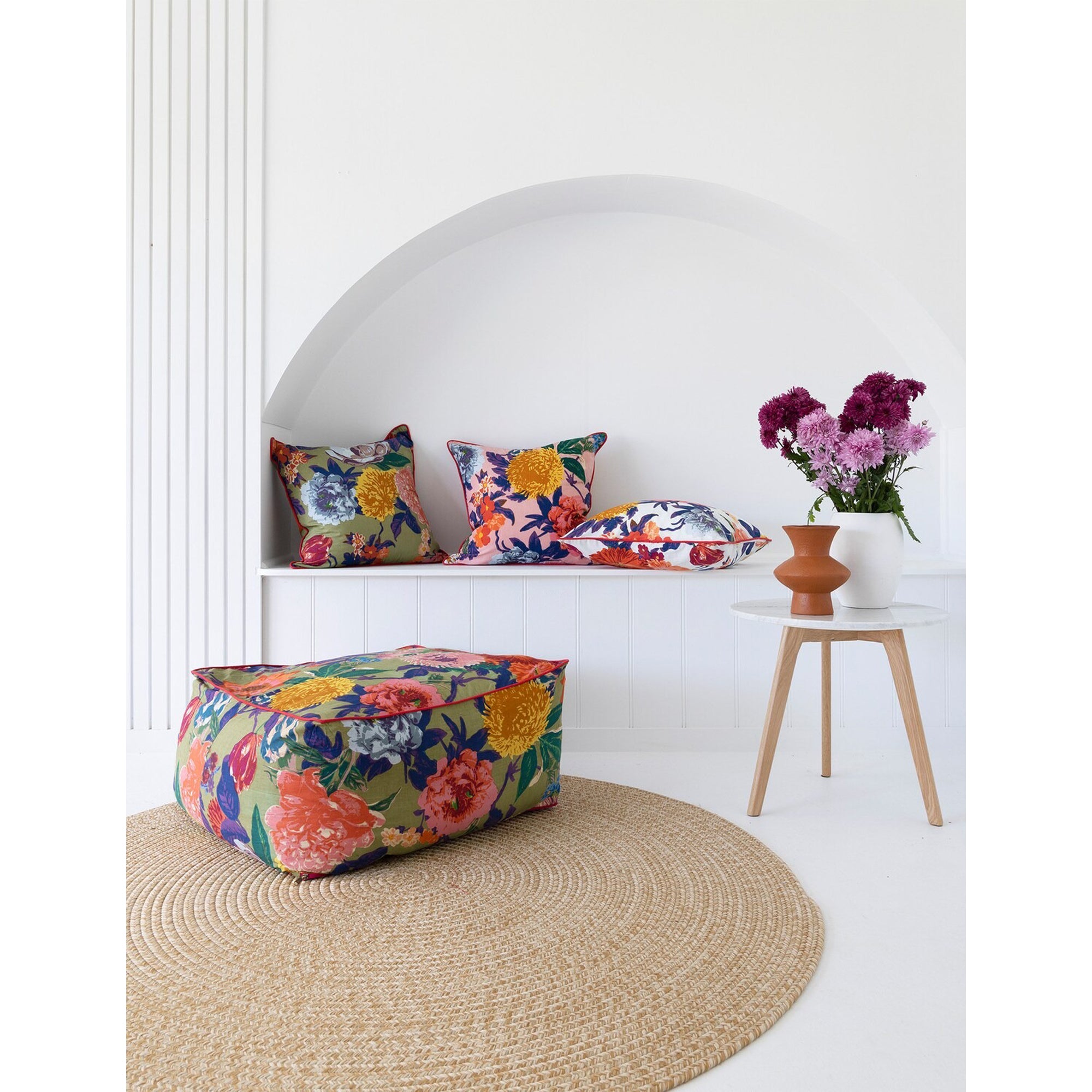 Frida Ottoman Cover Beanbag, Jungle Plants Mexican Painter Art Garden Country Mexico Muertes Ottoman - Green Anthro