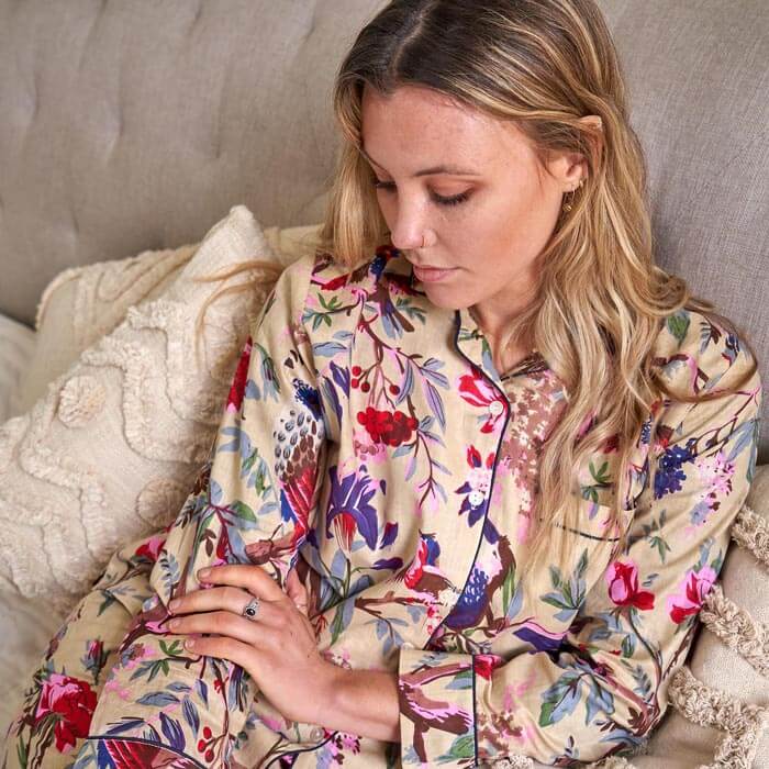 PJ Set Lounge Wear Multi Coloured BEIGE BIRD OF PARADISE Includes 4 Sizes - S,M,L,XL PJ19