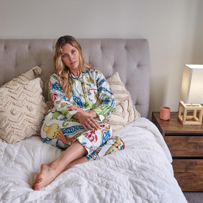 PJ Set Lounge Wear Multi Coloured White Peacock Includes 4 Sizes - S,M,L,XL PJ25