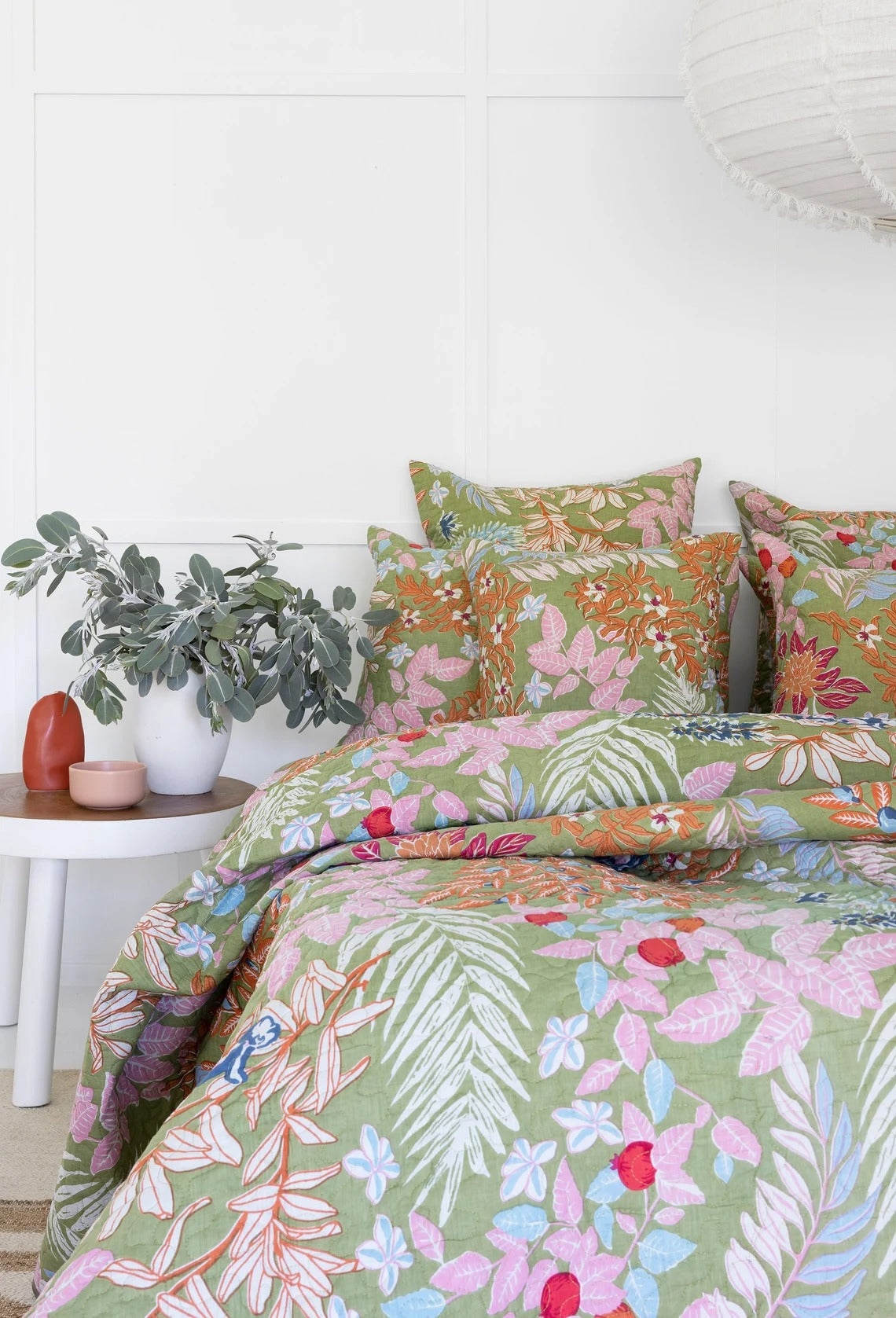 Floral Cotton Quilt Throw Bedspread Block Print Quilt Indian Quilt Comforter Duvet Cover Quilt Gift - Green Cherry Monkey