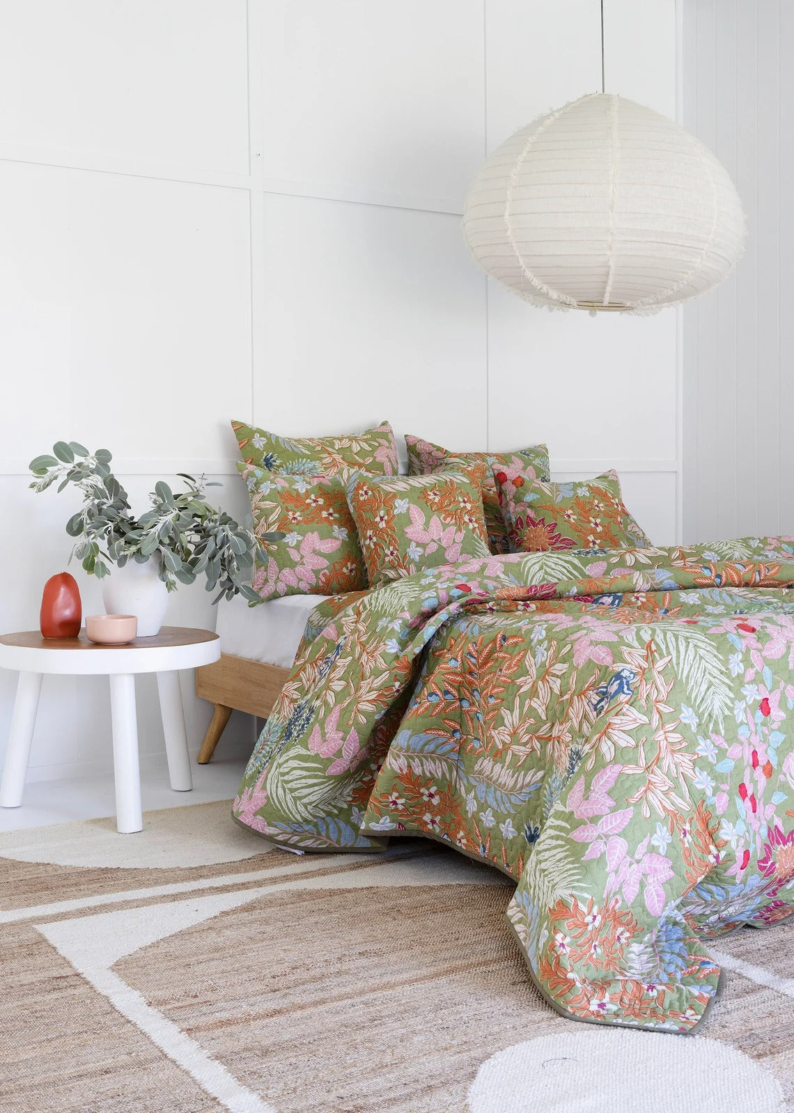 Floral Cotton Quilt Throw Bedspread Block Print Quilt Indian Quilt Comforter Duvet Cover Quilt Gift - Green Cherry Monkey