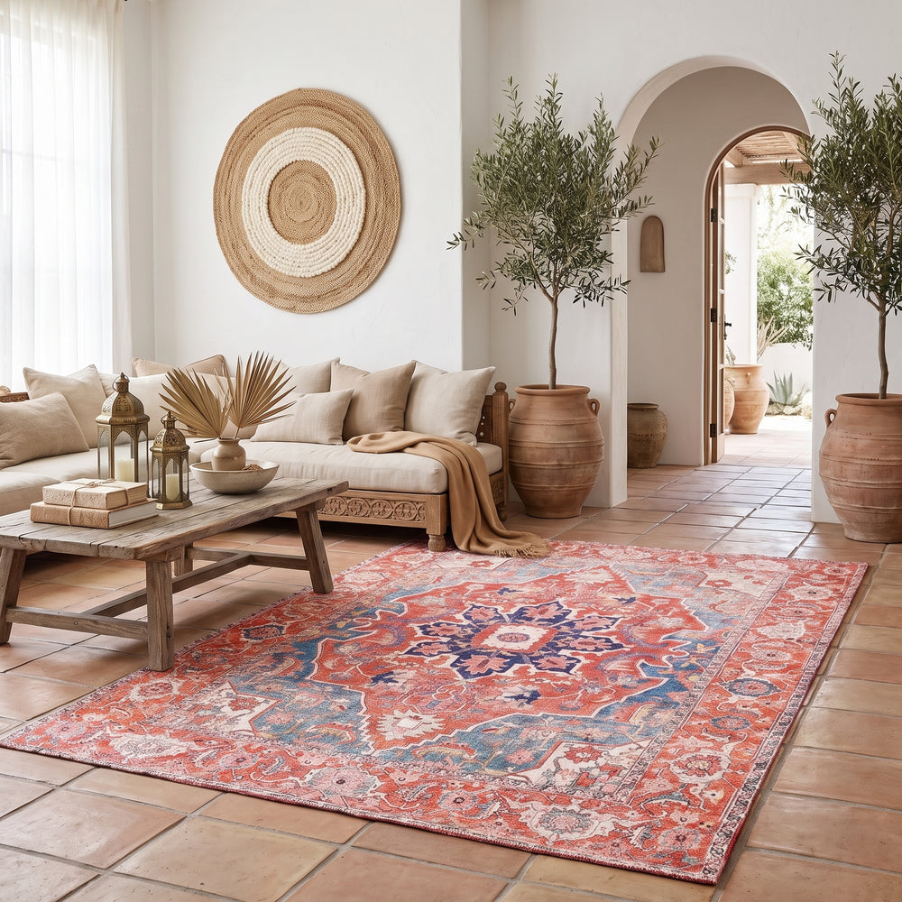 Distressed Persian Area Rug | Vintage Boho Medallion Carpet