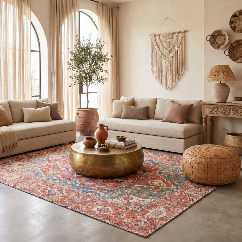 Distressed Persian Area Rug | Vintage Boho Medallion Carpet