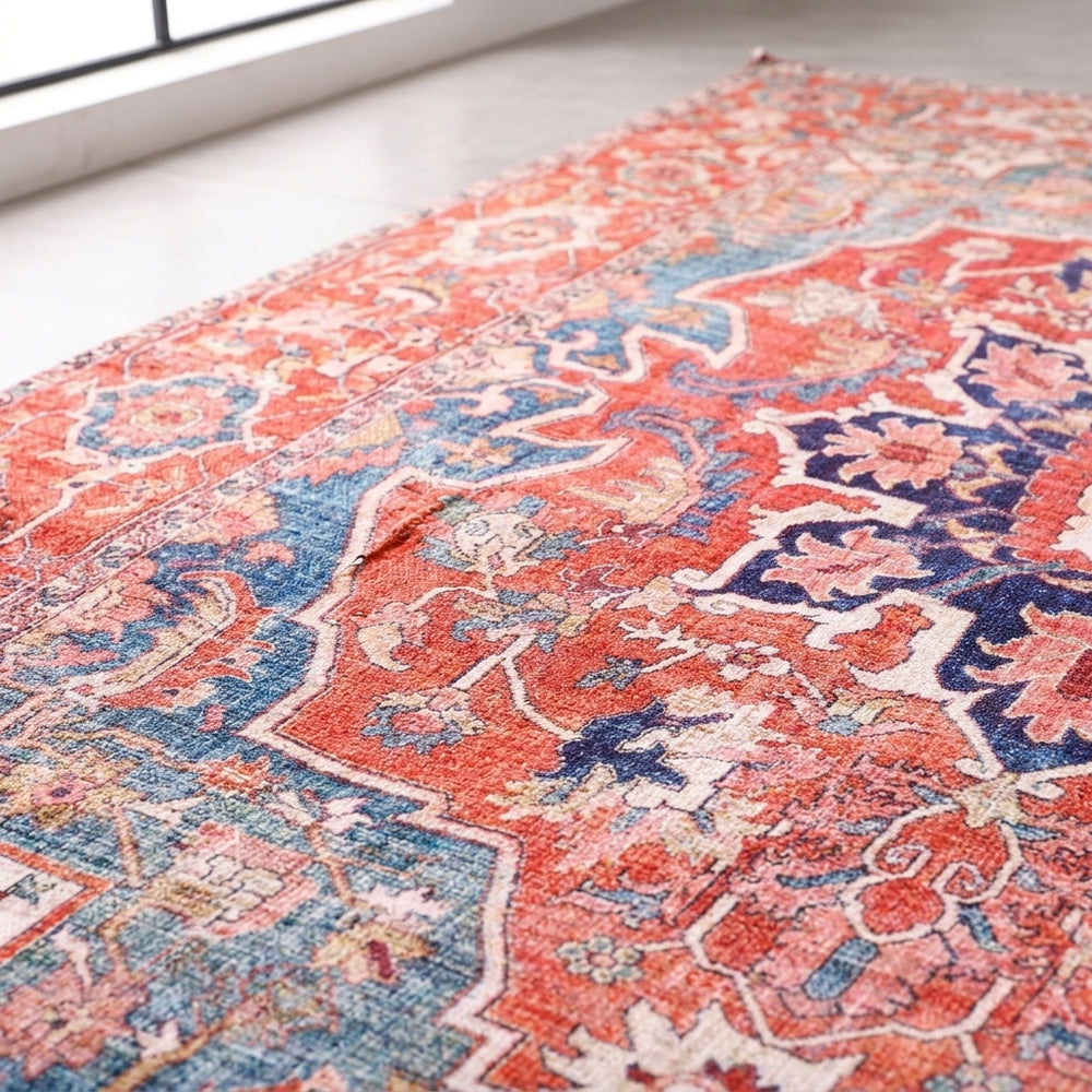 Distressed Persian Area Rug | Vintage Boho Medallion Carpet