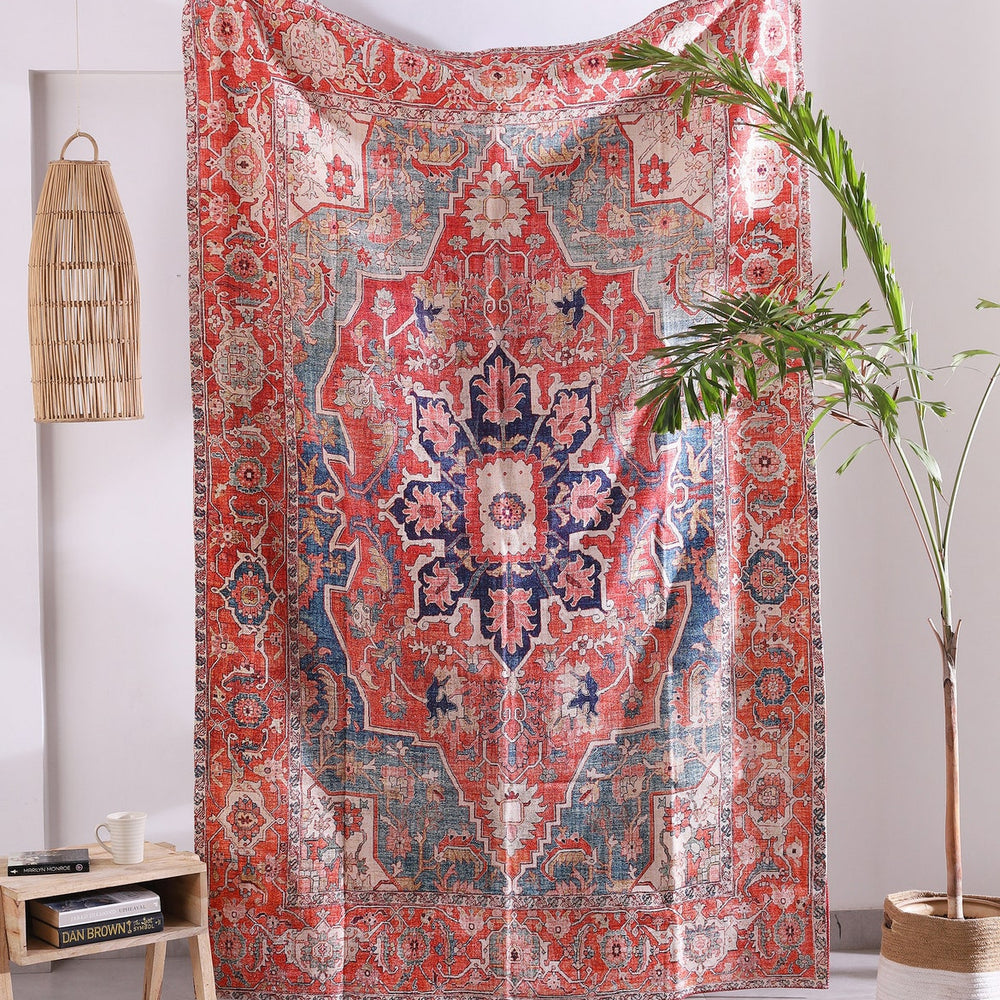 Distressed Persian Area Rug | Vintage Boho Medallion Carpet