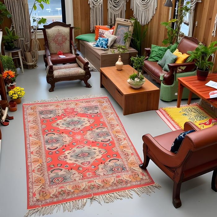 Boho Rug | Vintage-Inspired Tribal Red | Handwoven Accent