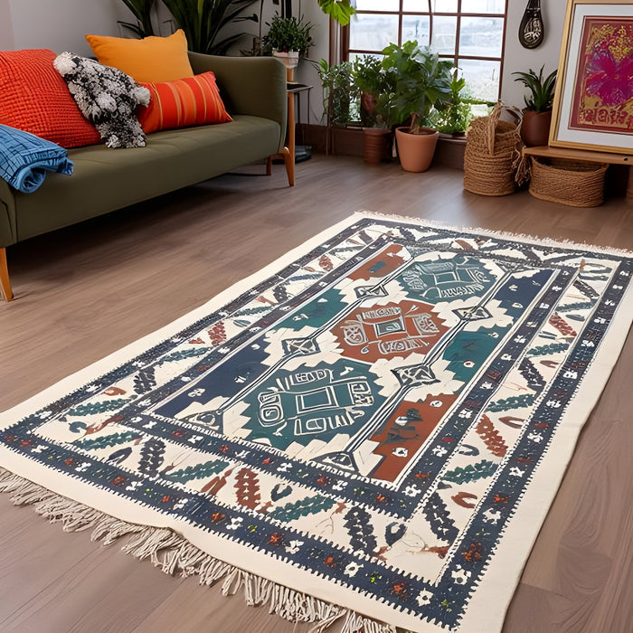 Boho Rug | Boho Geometric Kilim | Tribal Cotton Flatweave