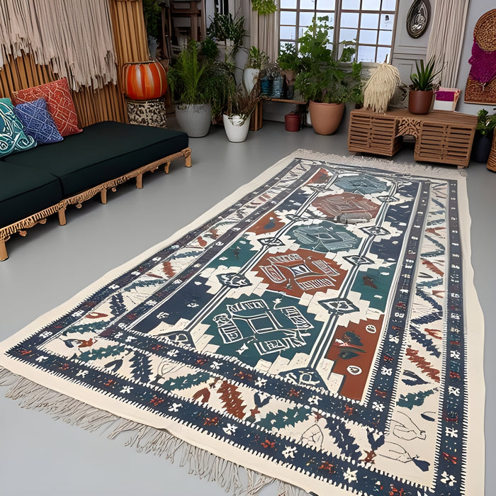 Boho Rug | Boho Geometric Kilim | Tribal Cotton Flatweave