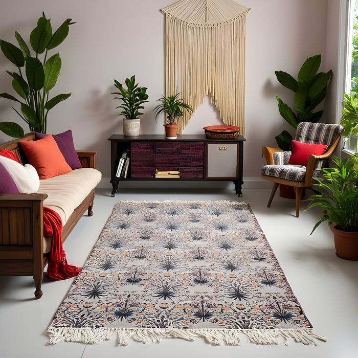 Boho Rug | Botanical Bloom Flatweave | Handwoven Cotton
