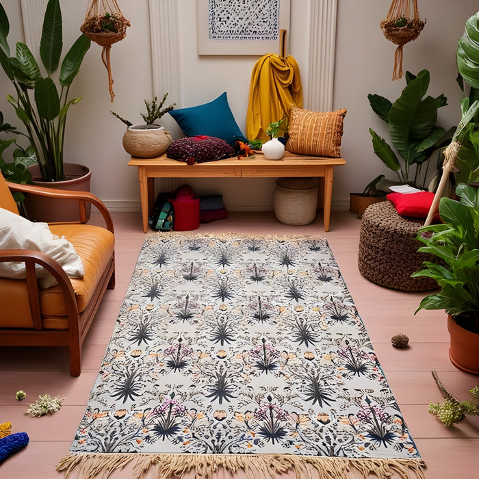 Boho Rug | Botanical Bloom Flatweave | Handwoven Cotton