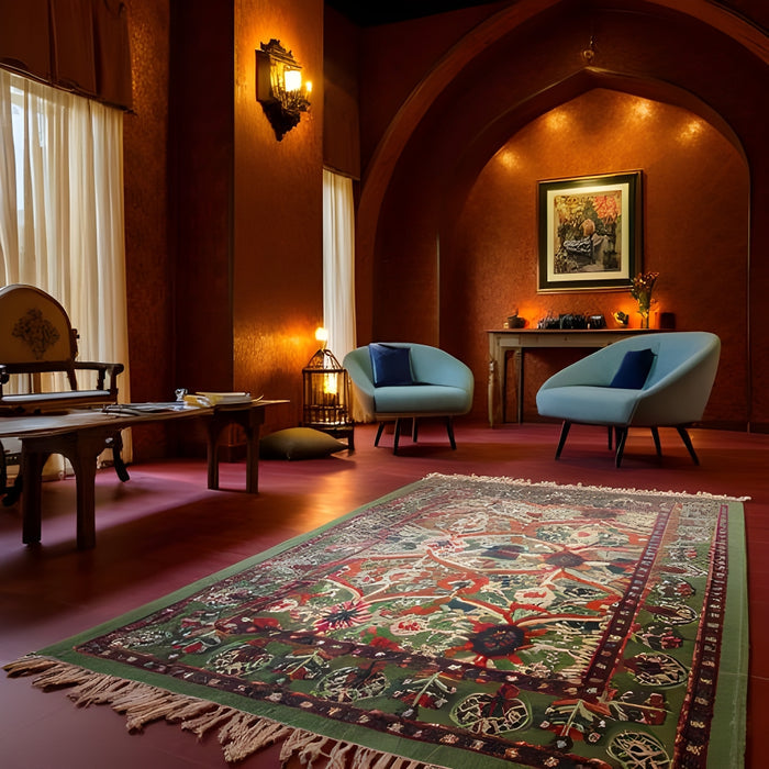 Boho Rug | Mughal-Inspired Botanical | Flatweave Cotton | Artisan-Made