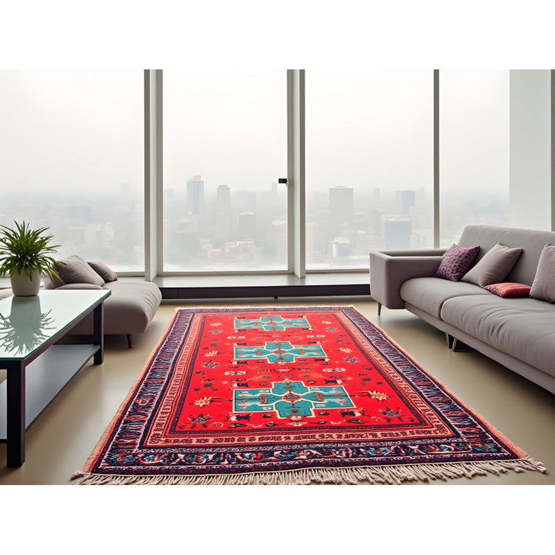 Boho Rug | Persian-Style Heritage | Bold Red | Flatweave with Medallion Motif