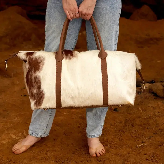 Real Cowhide Leather Duffel Bag Large Cowhide Travel Bag Tricolor Cowhide Patchwork Bag Brown Leather Weekender Gym Bag Overnight Bag CB1