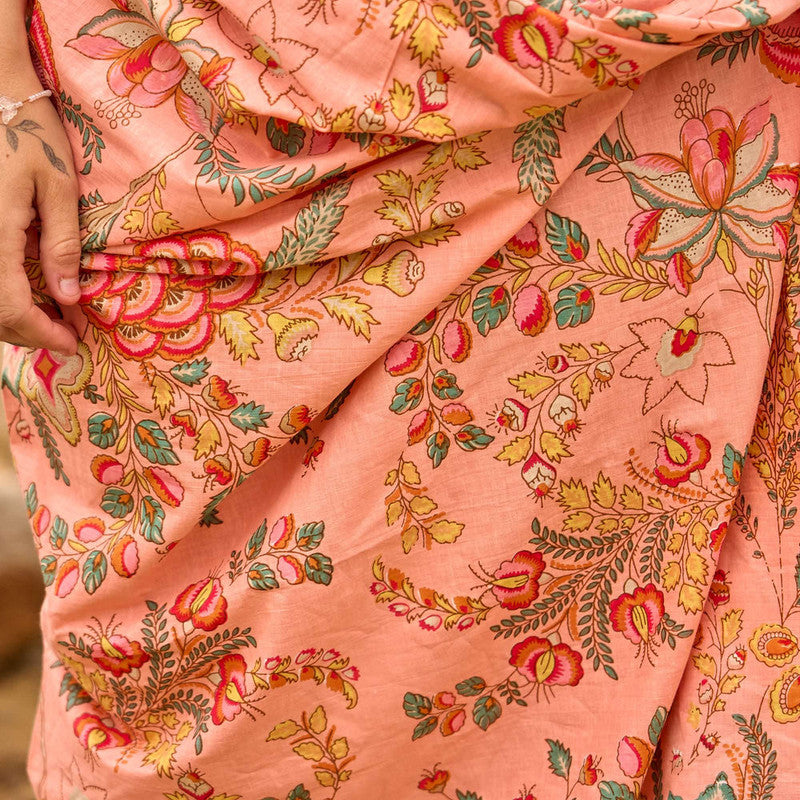 Coral Bloom Block Print Sarong - Handcrafted Cotton Beach Wrap for Summer Days