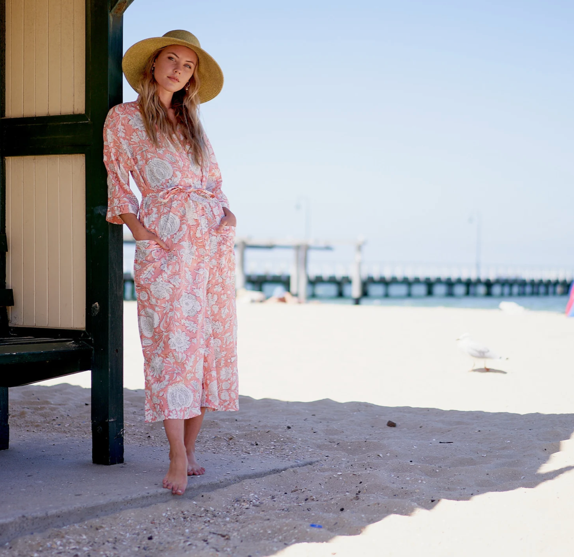 Cotton Kimono Robe - Floral Pinks