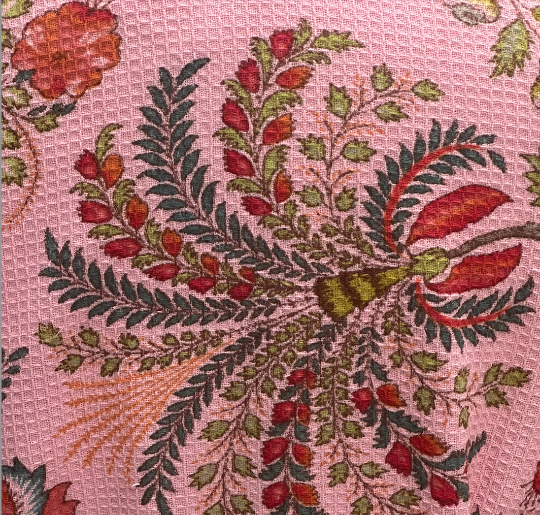 Pink floral cotton kimono robe for relaxing at home