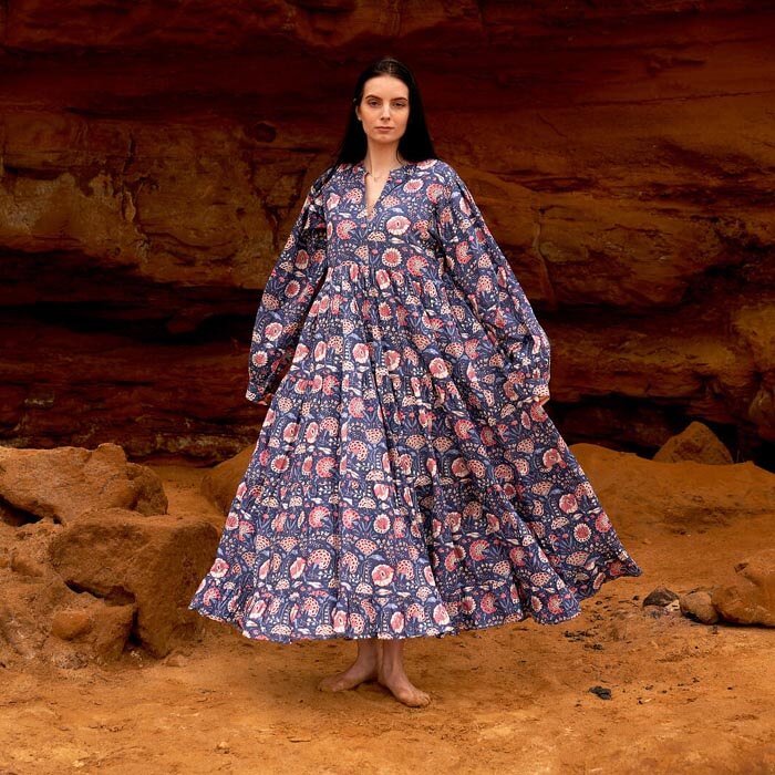 Set of 2 Cotton Maxi Dress Summer Dress Boho dress Long Boho Dress Block Printed Price includes 2 Sizes S,M,L,XL BD22