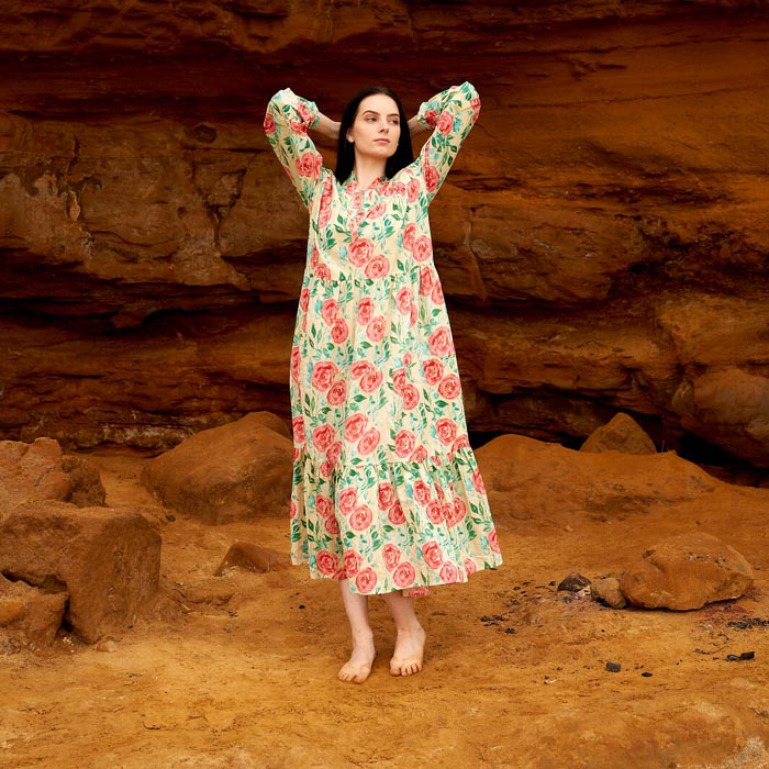 Set of 2 Cotton Maxi Dress Summer Dress Boho dress Long Boho Dress Floral roses Price includes 2 Sizes S,M,L,XL BD23